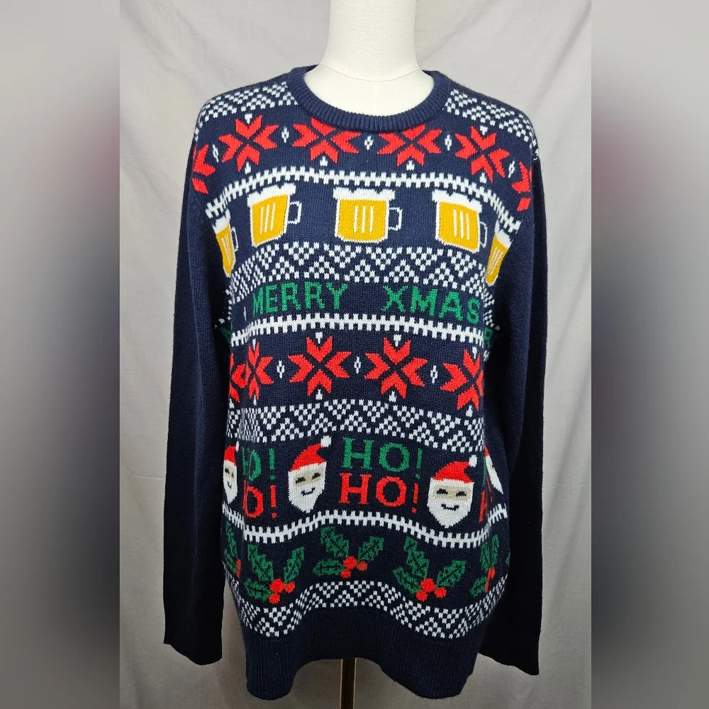 Montego Urban Mens Ugly Christmas‎ Sweater Beer Mug Sz XL Holiday Party
